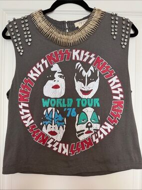 Alice + Olivia Kids Charcoal Graphic KISS '76 Tank with Stud Details